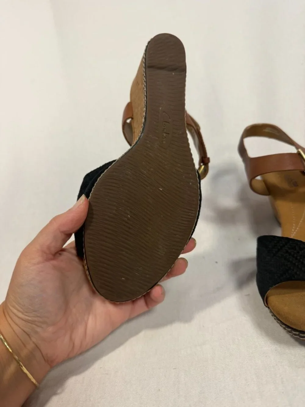 Clarks Collection Cushion Soft Ankle Strap Wedge Sandals – Women's Size 9.5M